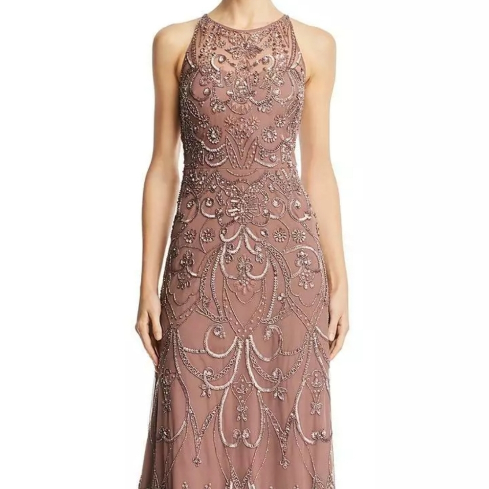Aidan Mattox Womens Pink Mesh Beaded Sequined Even